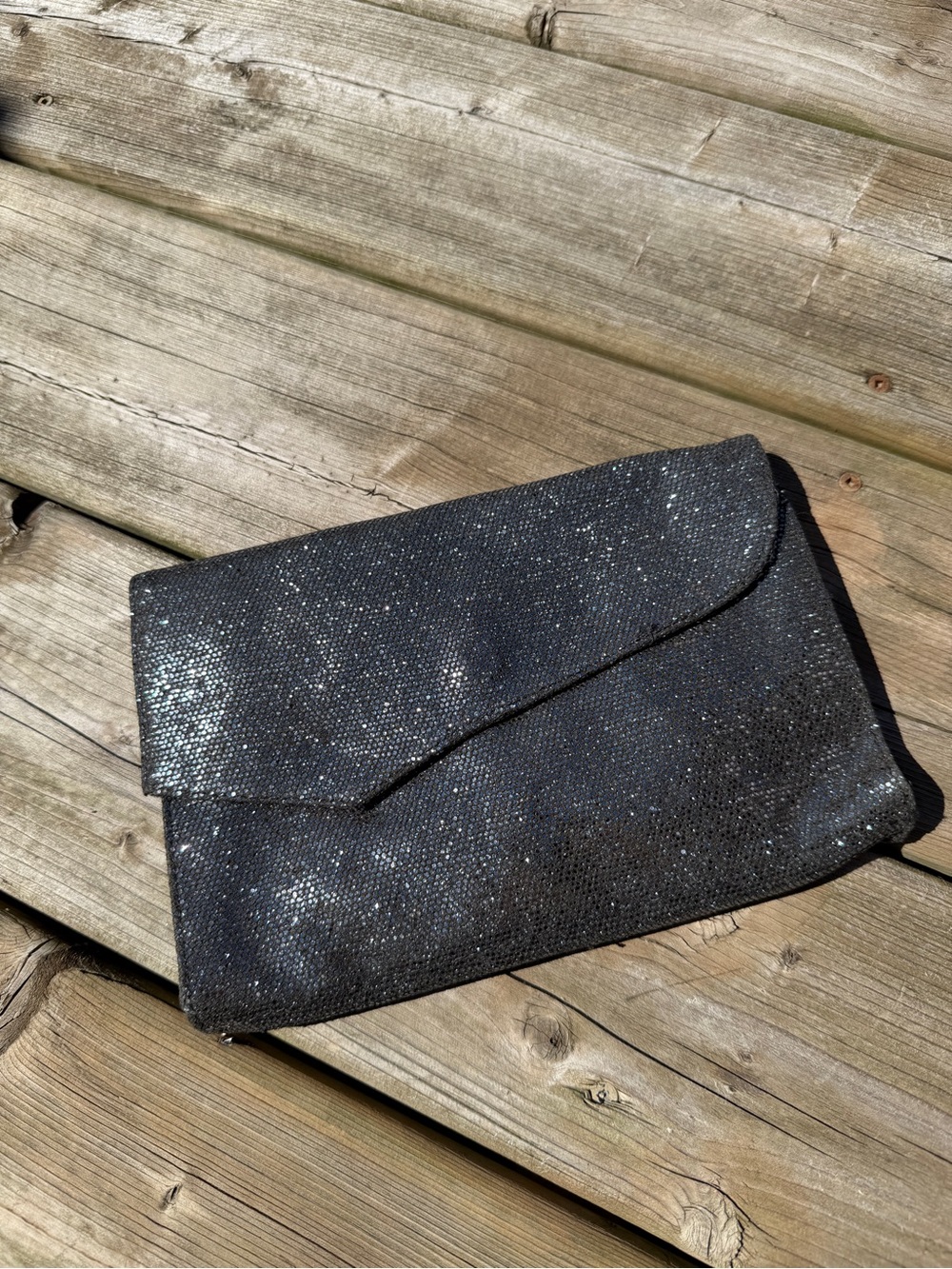 Vintage Black Sequin Clutch Evening Bag Sparkle Foldover